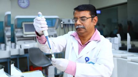 Patient receiving test at Al Khidmat Laboratory Karachi