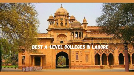 Campus view of top A-Level college in Lahore with students studying and learning