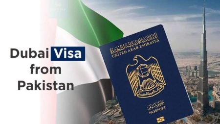 Pakistani traveler submitting documents at Dubai visa agency for easy visa processing in 2025