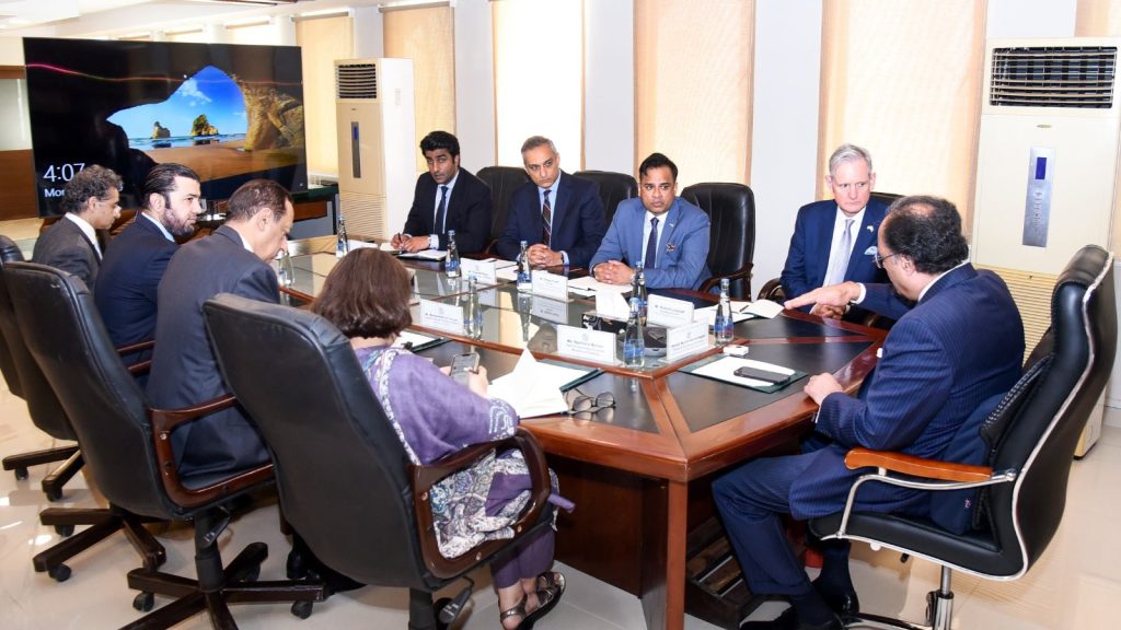 Finance Minister Muhammad Aurangzeb discussing development priorities with Deloitte team in Islamabad, 2025