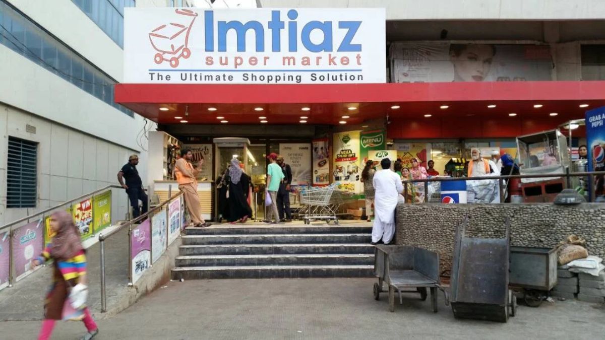 Imtiaz Super Market electronics section showing TVs, smartphones, and appliances