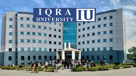 Iqra University Islamabad campus building with students studying diverse programs in 2025