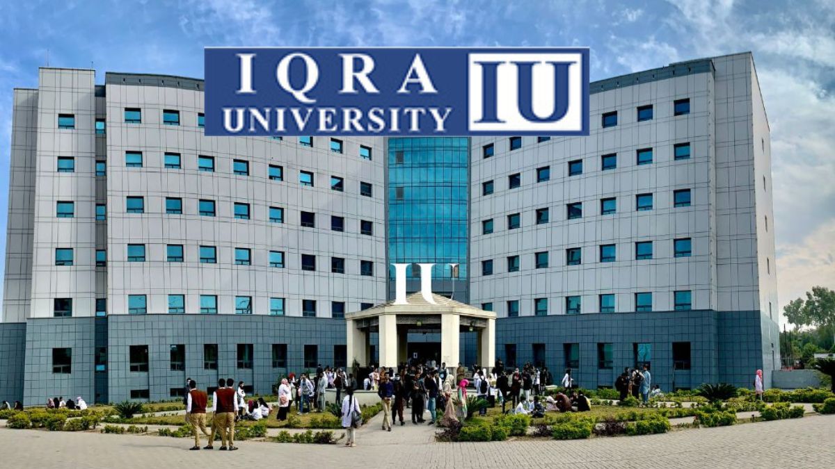 Iqra University Islamabad campus building with students studying diverse programs in 2025
