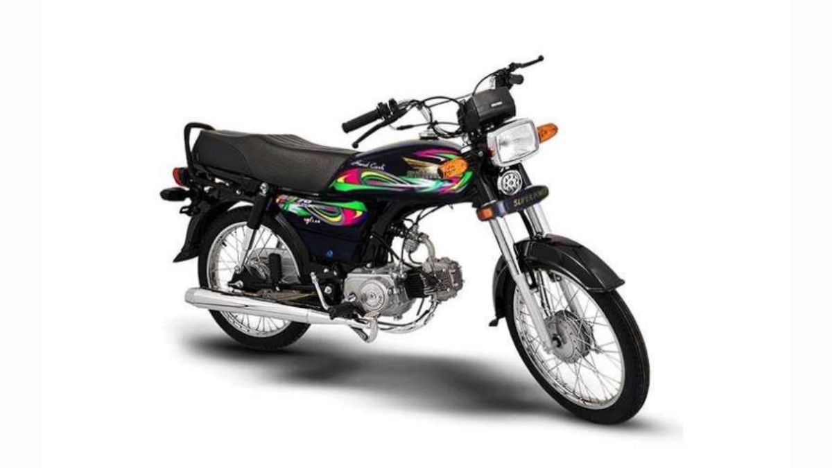 Super Power SP 70 70cc bike in Pakistan with black matte finish and 17-inch wheels