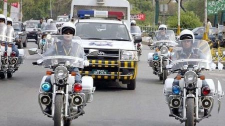 Traffic police officers managing traffic in Pakistan