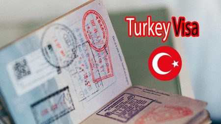 Turkish visa stamp on a Pakistani passport with travel documents
