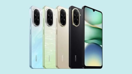 Xiaomi Redmi A5 128GB mobile phone showing front display and sleek design