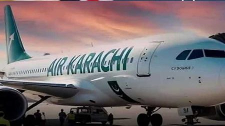 Air Karachi airplane preparing for domestic flight operations in Pakistan