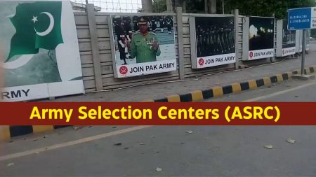 Pakistan Army Selection and Recruitment Centre building with candidates