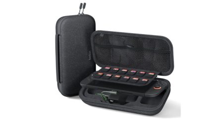 Belkin charging case with 10,000mAh battery for Nintendo Switch 2, shown with game card slots and accessories