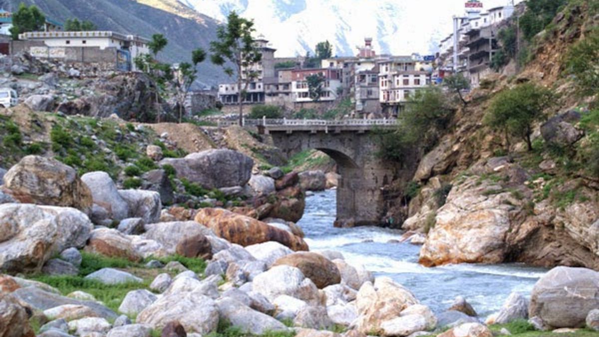 A panoramic view of Besham City with Indus River and mountains in Shangla, Khyber Pakhtunkhwa