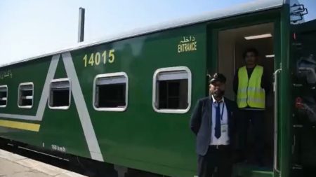 Green Line Express train traveling between Karachi and Islamabad in Pakistan