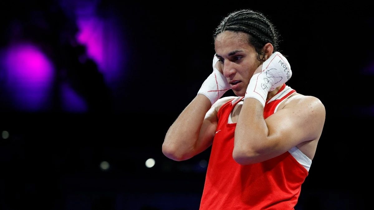 Algerian boxer Imane Khelif during a match amid gender eligibility debate