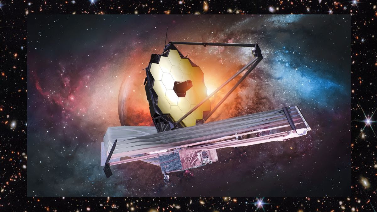 James Webb Space Telescope floating in deep space