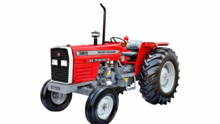 Front and side view of MF 385 Tractor 2025 in a field