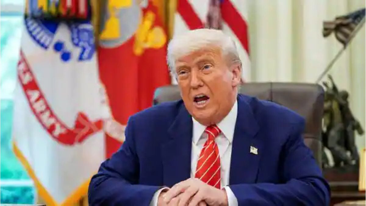 President Trump speaking at a steel factory announcing 50% tariff