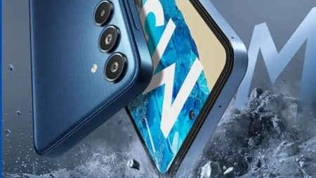 Samsung Galaxy F36 smartphone listing on Google Play Console showing specs and design