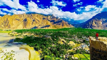 Beautiful view of Skardu valley with mountains and lakes in Gilgit-Baltistan, Pakistan