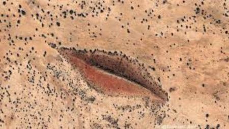 Aerial photograph of Sudan’s lip-shaped hill in West Darfur resembling human lips