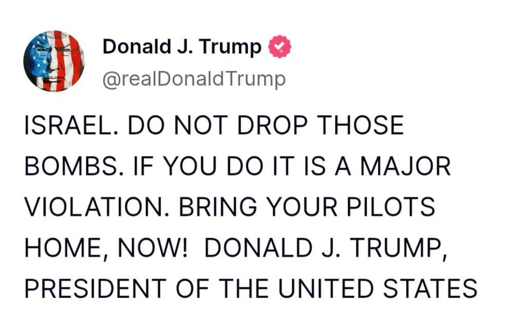 Trump tweet warns Israel against bombing, cites major ceasefire violation