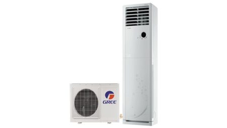 Gree floor standing air conditioner 2025 model in a modern room setup