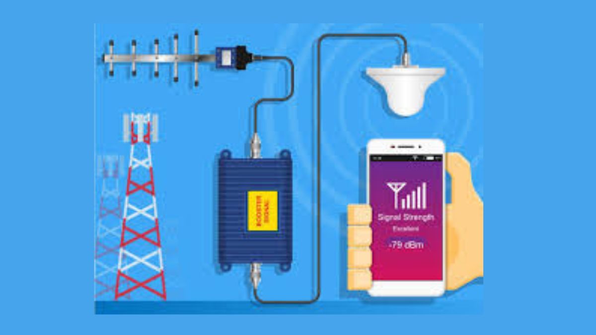 Mobile signal booster with antennas installed indoors and outdoors