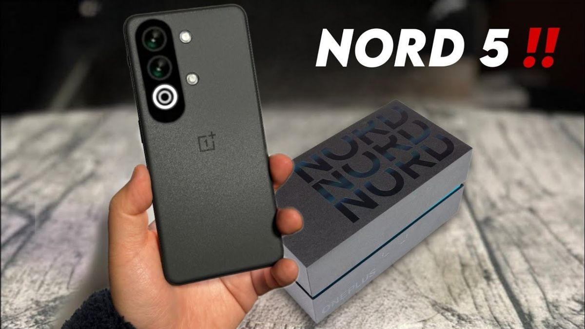 OnePlus Nord 5 front and back view with 50MP camera and OLED display
