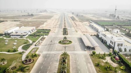 Aerial view of Park Avenue Lahore with developed roads and green areas in 2025