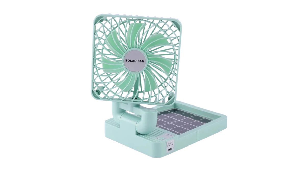Compact single head solar charging fan with USB and solar power for cooling in Pakistan
