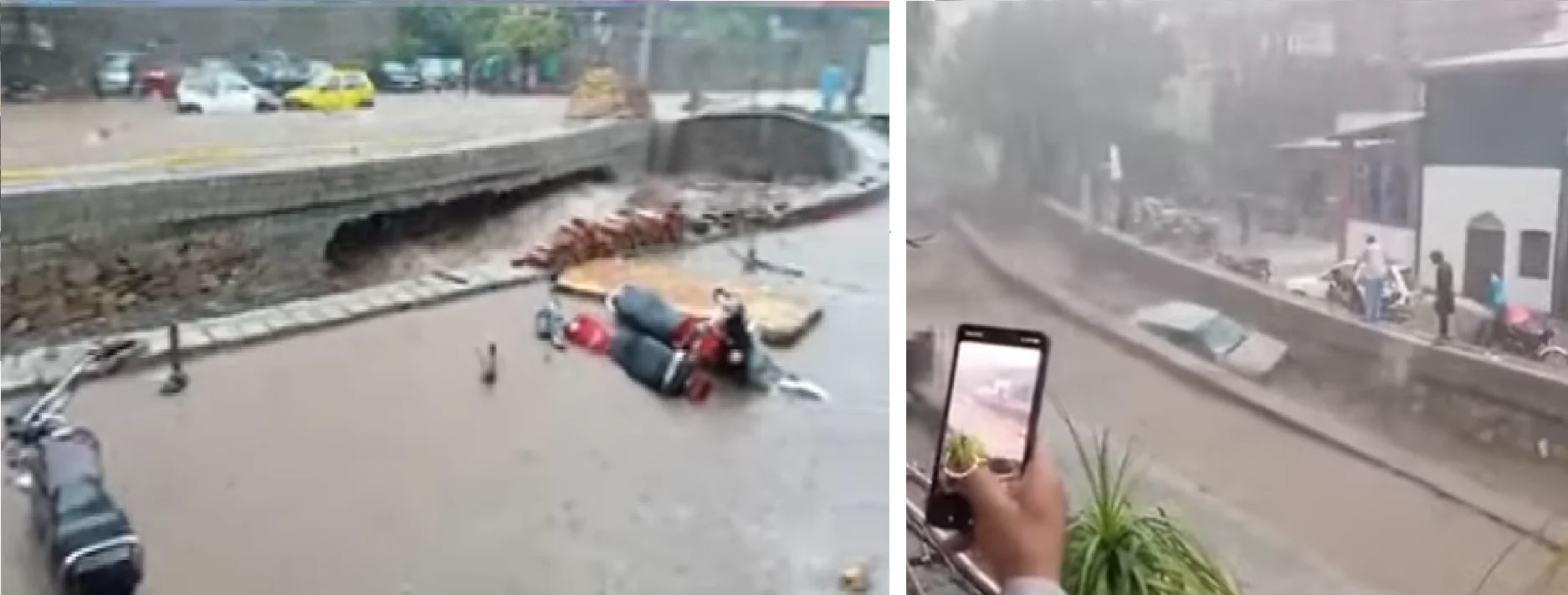 Islamabad’s Saidpur village was by a severe flooding following heavy rain, causing two vehicles to be swept away into overflowing drains.