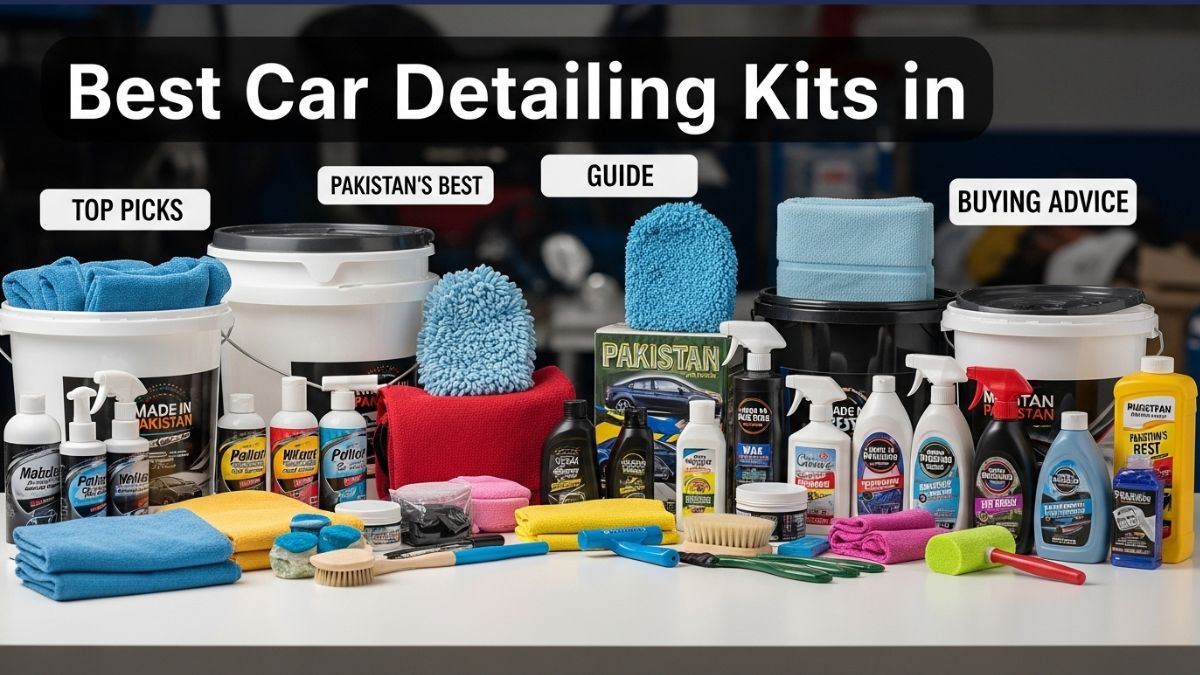 Complete car detailing kit with cleaning products and microfiber towels in Pakistan