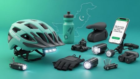 Motorcycle accessories including helmets, lights, and performance parts available online in Pakistan 2025