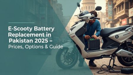E-bike battery replacement in Pakistan 2025 showing lithium battery options and installation.