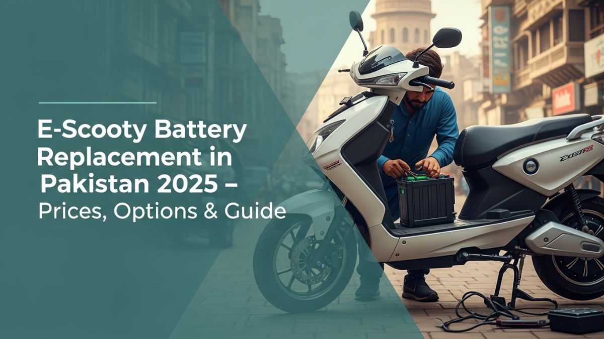 E-bike battery replacement in Pakistan 2025 showing lithium battery options and installation.