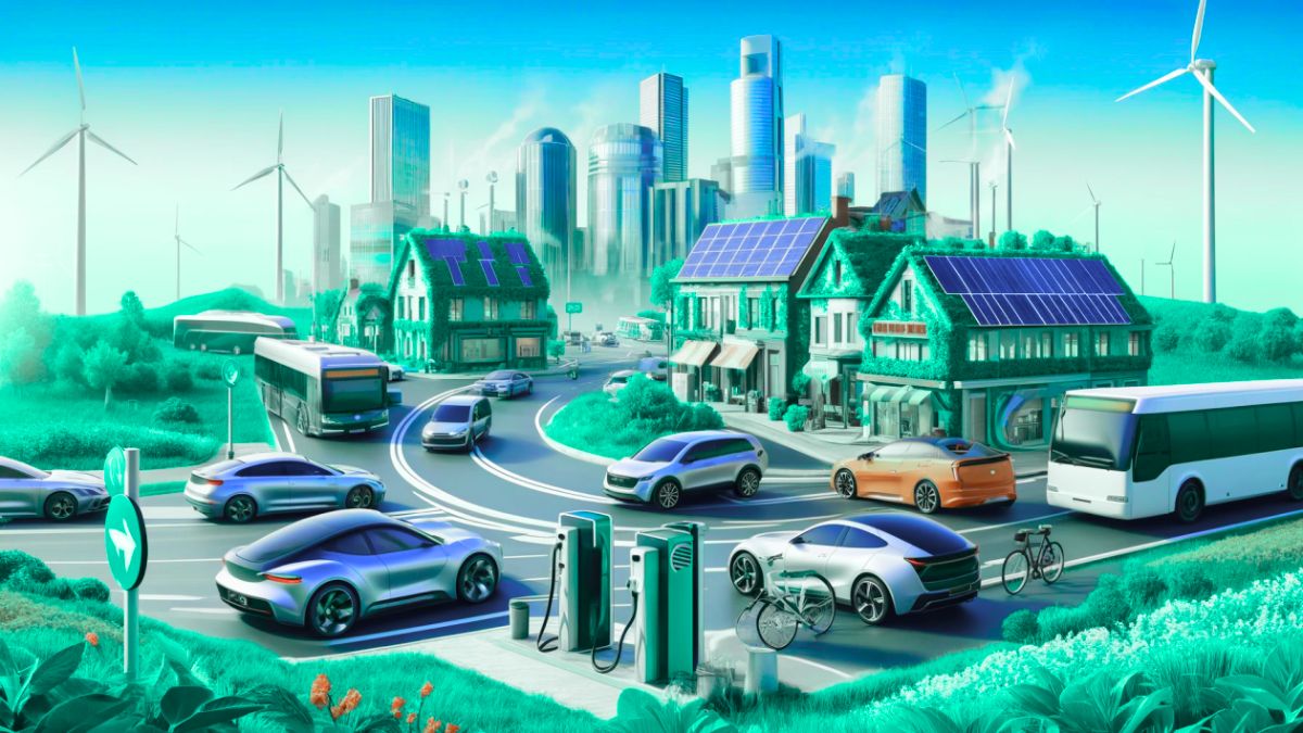 Electric smart car symbolizing the future of automobiles with sustainable innovations in 2025