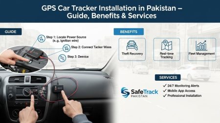 Car dashboard with GPS tracking map in Pakistan
