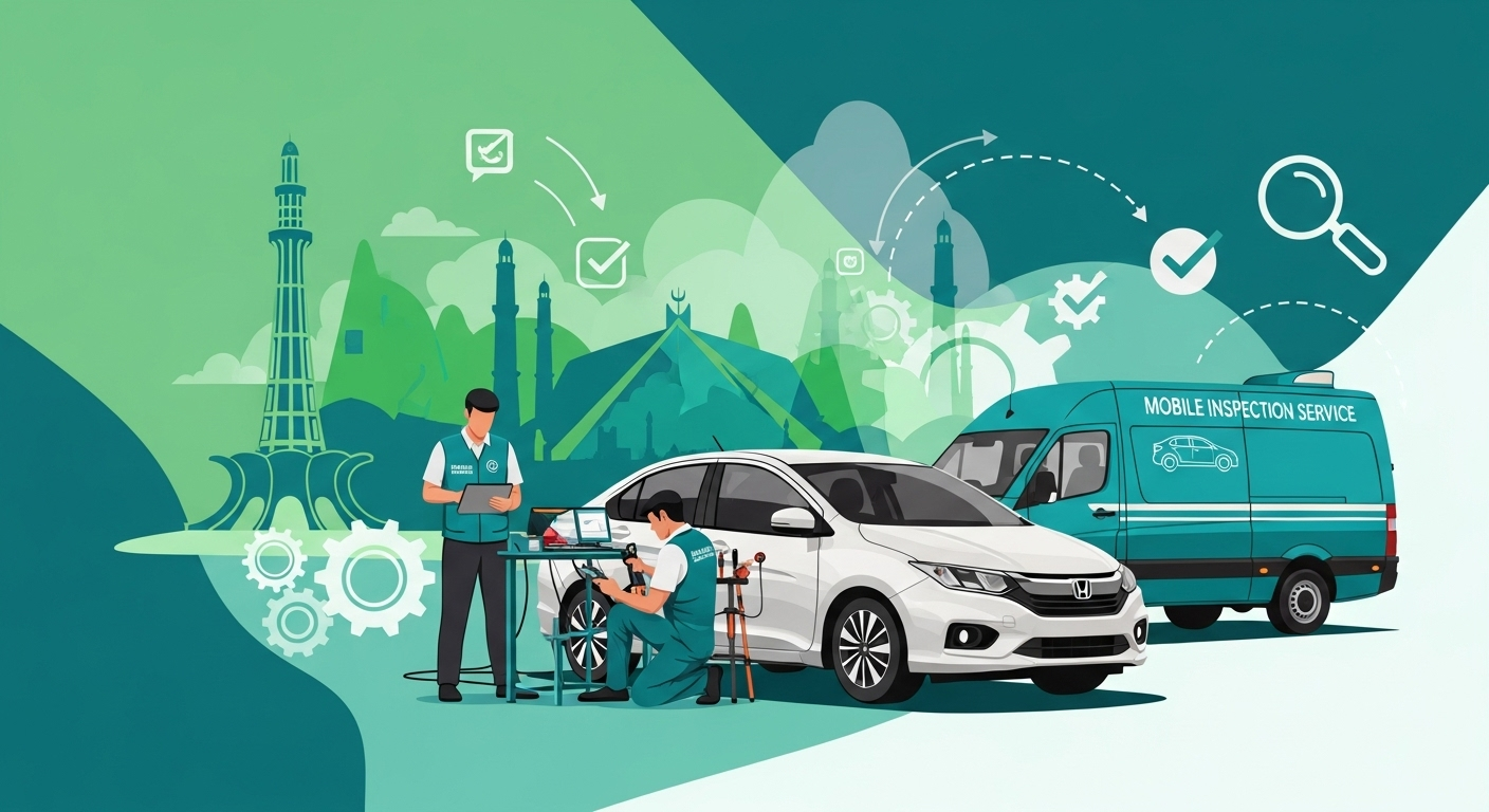 Mobile car inspection service in Pakistan, mechanic checking car engine at seller’s location