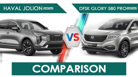Haval Jolion HEV vs DFSK Glory 580 – Pakistan SUV Comparison 2025 Haval Jolion HEV and DFSK Glory 580 parked side by side in Pakistan for SUV comparison review