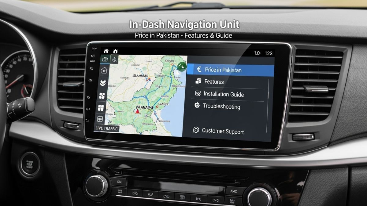 Car dashboard with in-dash navigation unit touchscreen in Pakistan