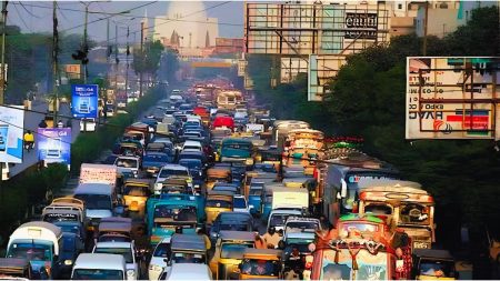 Traffic congestion near National Stadium Karachi during Independence Day