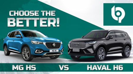 Front view of MG HS PHEV and Haval H6 HEV 2025 models in Pakistan
