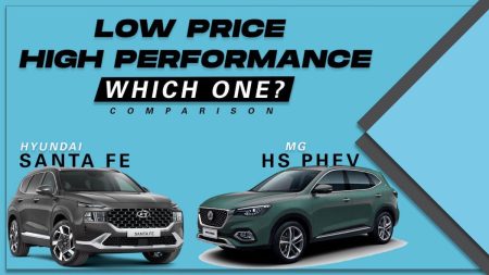 MG HS and Hyundai Santa Fe parked side-by-side showcasing size and design comparison.