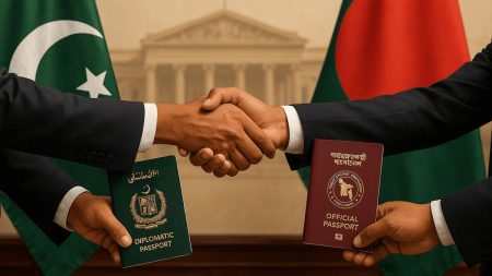 Pakistan and Bangladesh sign visa-free travel agreement for diplomats and officials in Dhaka, August 2025.