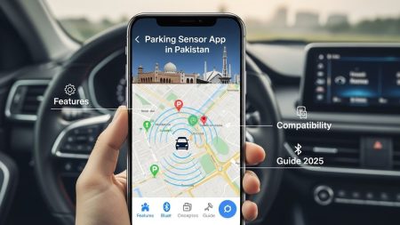 Parking Sensor App in Pakistan – Features, Compatibility & Guide 2025 Smartphone displaying parking sensor app with car distance alert