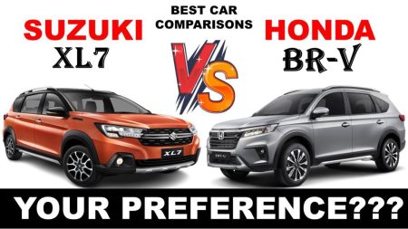 Front view of Suzuki XL7 and Honda BR-V parked side by side for comparison.
