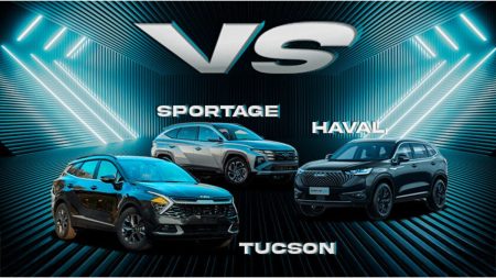 The hybrid SUV Kia Sportage HEV vs Hyundai Tucson HEV vs Haval H6 HEV – Complete Comparison 2025 Side-by-side image of The Hybrid SUV models: Kia Sportage HEV, Hyundai Tucson HEV, and Haval H6 HEV in 2025 comparison