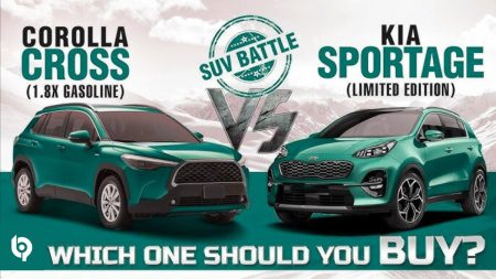 Side-by-side hybrid SUV comparison of Toyota Corolla Cross and Kia Sportage HEV in Pakistan