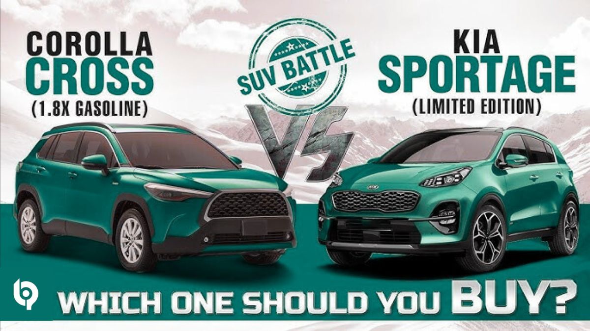 Side-by-side hybrid SUV comparison of Toyota Corolla Cross and Kia Sportage HEV in Pakistan