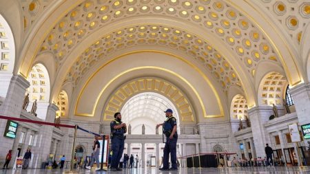 National Guard patrols outside Washington Union Station during Trump’s federal takeover