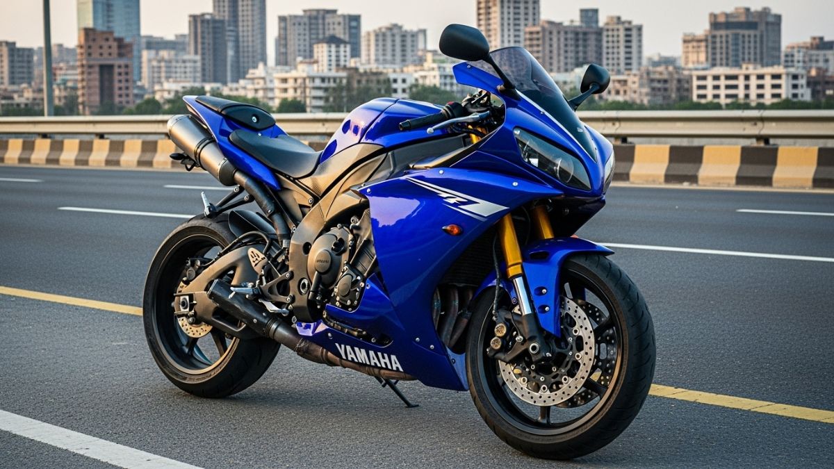 Used Yamaha R1 motorcycle on Pakistani highway
